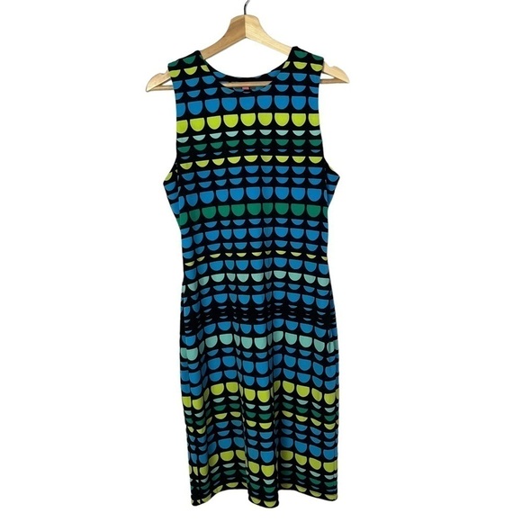 Vince Camuto Blue & Green Scallop Printed Sheath Dress M - Picture 1 of 4